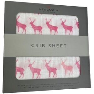 Pink Deer Cotton Muslin Fitted Baby Crib Sheet White Standard Mattress NWT‎